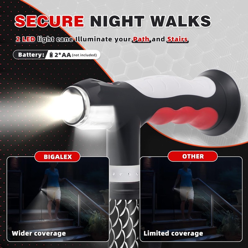 BigAlex Folding Walking Cane with Two Led Lights for Elderly