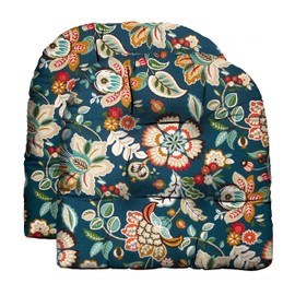 RSH DECOR: Tufted U-Shape Wicker Seat Cushions Set of 2 | 22” x 22” | Water & Fade-Resistant Spun Fabric | Outdoor Chair Cushions for Patio Furniture | Telfair Peacock