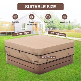 MIXC Outdoor Waterproof 600D Square Hot Tub Cover 72 x 72 Inch Fit 71 x 71 or 70 x 70 Inch Heavy Duty Spa Cover Protectors Protective Cover Cap