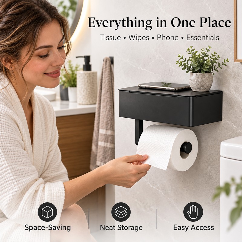 Stainless Steel Toilet Paper Holder with Wet Wipe Storage Box