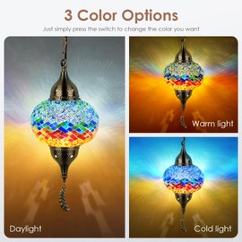 Yarra-Decor Turkish Moroccan Pendant Hanging Light with 15-Foot Cord - Exquisite Tiffany Style Mosaic Ceiling Lamp for Bedroom, Living Room(Multicolor2)