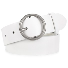 XZQTIVE Women Leather Belt with Circle Gold Buckle Fashion Ladies Waist Belt for Jeans Pants Dresses,White