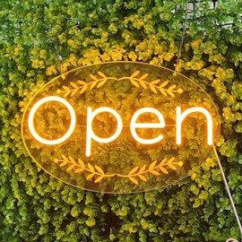 LED Open Sign for business – Led Neon Light with Hanging Kit and Plug for Shop, Window, or Business Use (Orange Yellow, 16.5x10.5'')