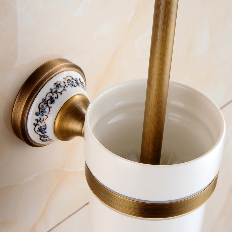 Toilet Brush with Holder for Bathroom Antique Bronze Wall Mounted