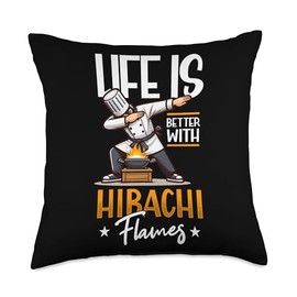 Hibachi Chef Costume, Barbeque Flames Japanese Cuisine Throw Pillow