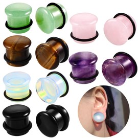 Decentraland 2 Pcs Pink Stone Ear Gauges Earrings Stone Ear Gauges Plugs Jewelry 16mm(5/8")