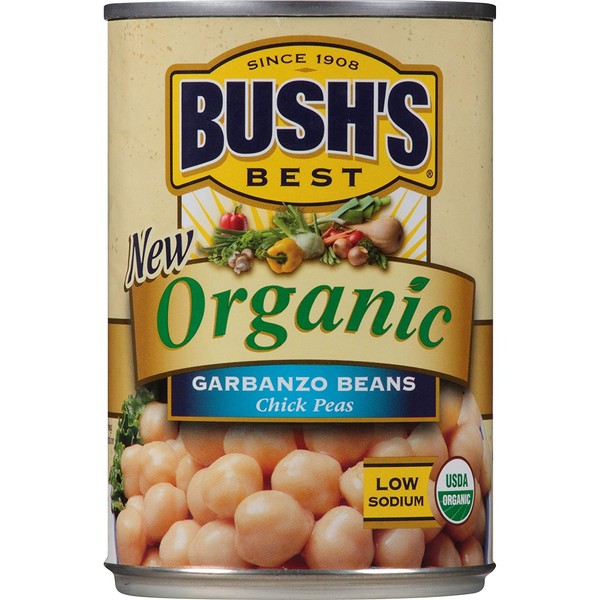 BUSH'S BEST Organic Garbanzo Beans, 15 Ounce Can (Pack of 12), Canned Beans, Organic Chick Peas, USDA Certified Organic, Source of Plant Based Protein and Fiber, Low Fat, Gluten Free