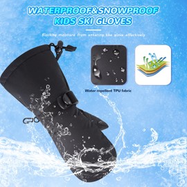 Winter Kids Waterproof Glove Mittens for Boys Girls Snow Ski Toddler Baby Gloves Outdoor for Infant Teens 1-5T (Black, 4-6T)