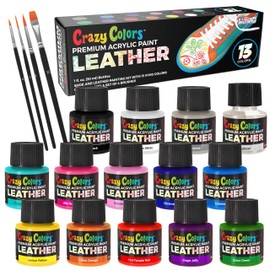 Crazy Colors Premium Acrylic Shoe & Leather Paint Kit 13-Color with 4 Brushes (1 oz Bottles) - Acrylic Leather Paint for Shoes, Sneakers, Jackets, Bags, Purses, Furniture