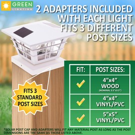 GreenLighting Cape Cod Solar Post Cap Lights Fits 4x4 Wood, 4x4 & 5x5 PCV/Vinyl Outdoor Solar Powered Post Cap Light, Fence Post, Landscaping, Deck, Garden- Bright LED, Waterproof White 12 Pack
