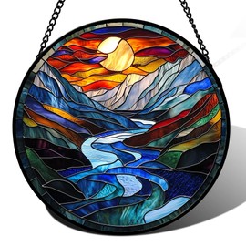AMDERVEN Stained Glass Window Hanging, Canyon Mountains Sunset View Sun Catcher for Window Home Decor Landscape Suncatcher Mother's Day Birthday Gifts for Women Men Mom and Nana 11.8 in