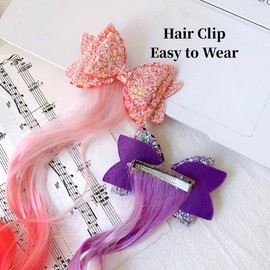 5 Pcs Hair Clips for Girls,Bow Curly Colorful Hair Extensions for Kids,Clip In Little Girl Hair Clips Accessories for Ponytails Princess Dress Up