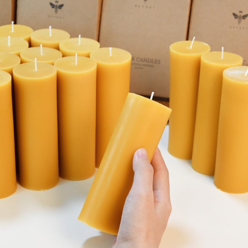 Yellow 2x6 inch Natural Beeswax Pillar Candles Set of 4