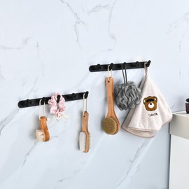 Linatikou Coat Rack Wall Mount - 304Stainless Steel Coat Hooks for Wall - 5 Wall Hooks for Coats for Hat Towel Jacket Clothes for Bathroom Door Hooks-Matte Black 2pack