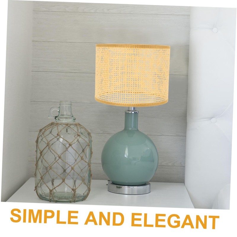 WOONEKY Hand Woven Rattan Lamp Shade Natural Rattan Cover for