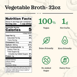 Vegetable broth by Kettle and Fire - fresh vegetables soup, Gluten-Free, Paleo Friendly, Dairy Free, Keto Diet, Natural Soup Base, 32oz (Pack of 4)