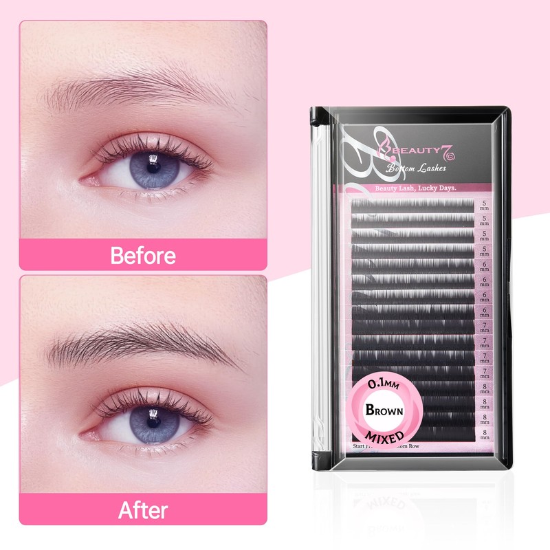 Individual Eyebrow Extensions 0.1mm Thickness Mixed Length 5mm-8mm Color Black