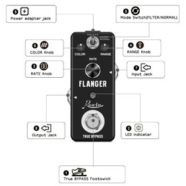 Rowin Flanger Guitar Pedal for Analog Flanger Guitar Effect Pedals Classic Metallic Sounds Flanger Effects 2 Modes Filter&Normal with Mini Size Ture Bypass