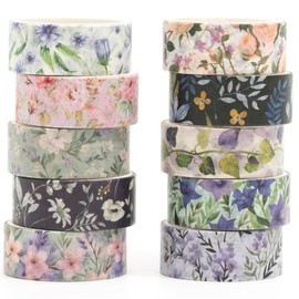 Songdao 10 Rolls Blooming Flowers Washi Tape Set Floral Arts Adhesive Tapes Colorful Garden Decorative Masking Tape Sets for Craft, Kids, Scrapbook, DIY, Gift Wrapping (4-Purple)