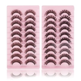 20Pairs 3D Natural Eyelashes, Lashes Natural Wispy Fluffy Lashes Curly Eyelashes Cat-Eye Faux Mink Thin Band Spiky Lashes Eye Lashes Wispy Lash Band for Makeup Eyelashes Extension, 2 styles