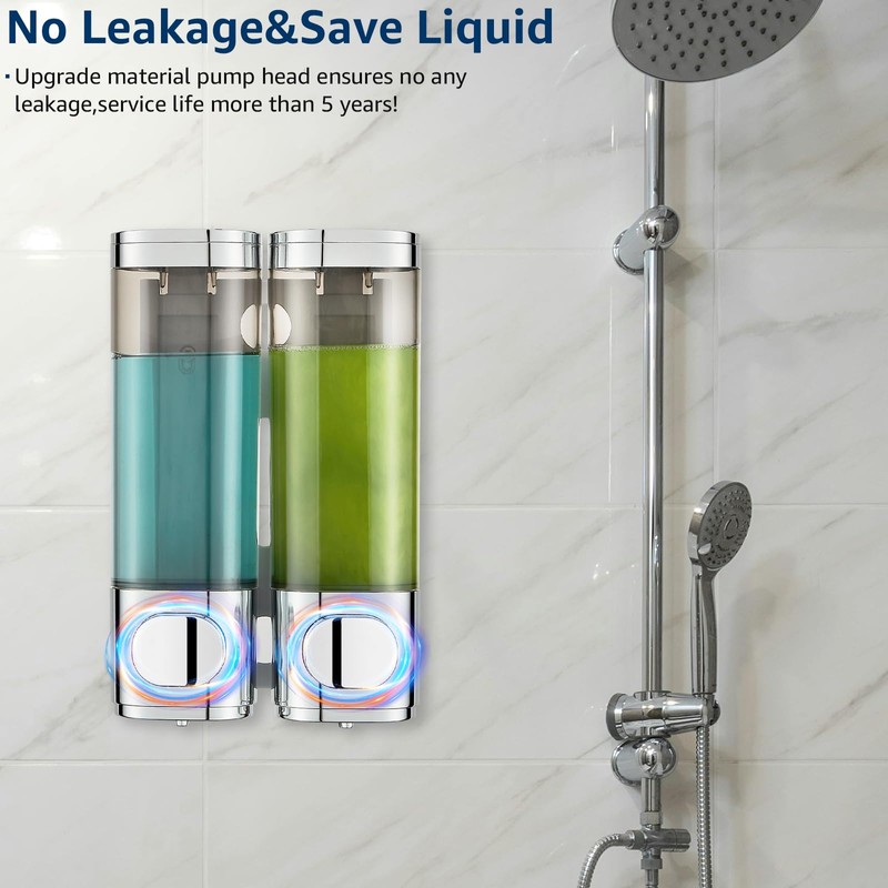 modunful Shower Dispenser 2 Chamber No Drill Shampoo Dispenser for