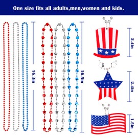 Whaline 4th of July Bead Necklaces Patriotic Metallic Beaded Necklaces with USA Hat American Flag and Star Pendants for Independence Day Memorial Day Sport Event Party Favors, 18Pcs