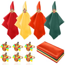 18 Pcs Thanksgiving Napkin Rings & Fall Cloth Napkins Set 6 Pcs Metal Turkey Pumpkin Ring Holder 12 Pcs Fall Satin Cloth Napkin for Thanksgiving Dinner Harvest Table Settings Decor Autumn Party Favors