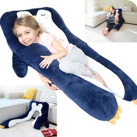 LUNAMIRA Penguin Kids Body Pillow - 47" U-Shape Long Plush Animal Pillow for Kids, Sleeping, Reading, ADHD & Special Needs Comfort, Anxiety, Washable Cover, Snuggle Fun Cuddle Gift for Boys & Girls