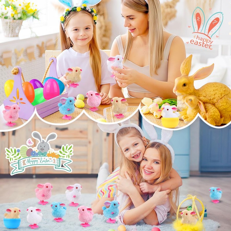 12 Pcs Easter Eggs Jumping Bunny Wind Up Toys Kids