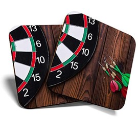 Great Coasters (Set of 2) Square/Glossy Quality Coasters/Tabletop Protection for Any Table Type - Dart Board Pub Game Sports Darts #16005