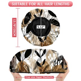 Deokke Luxury Shower Cap Terry Lined Elastic Triple Layer Waterproof Reusable Dry Hair Bathing Caps Aesthetic Cute for Women Girls-Leaf