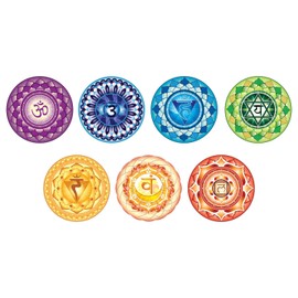 Set of 7 .Chakra Meditation Symbols Vinyl Wall Decal - Seven Colorful Yoga Icons for Relaxing Living Room Wall Decoration - 20" x 10"