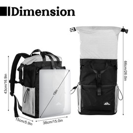 POWER KING 35L TO 45L Travel Backpack for Women Men, Lightweight Casual Commuting Daypack, Outdoor Roll Top Large Hiking Camping Backpack, Fit for 19 inch Laptop (Black and White)