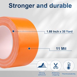 Orange Duct Tape Heavy Duty, 1.88 Inch x 35 Yard Waterproof Strong Adhesive Duct Tape for Indoor Outdoor Repairs Tear by Hand, 1 Roll
