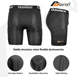 Davion Youth Sliding Padding Shorts with Soft Protective Athletic Cup Boys Briefs Underwear for Football, Baseball, Lacrosse Black