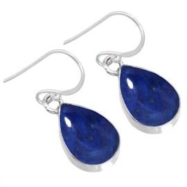 Jeweloporium 925 Silver Earring for Women Silver Earring Blue Genuine Lapis Lazuli Stone Drop Dangle Vintage New Year Gift Solitaire Jewelry