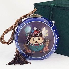 Hedgehog Blue – Inside-Painted Glass Ornament, Handmade by LiBien, Unique Wildlife Art for Home & Office