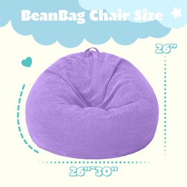 HABUTWAY 2FT Bean Bag Chair,Giant Bean Bag Chairs for Teens Adults,Big Bean Bags with Memory Foam Filled, Large Beanbag Chairs with Soft Corduroy Cover-Purple