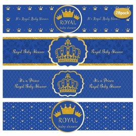 Royal Prince Baby Shower Water Bottle Labels Wrappers for It’s a Boy Royal Blue and Gold Decorations Party Supplies 28 Pack