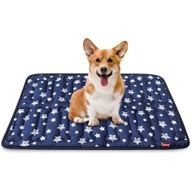 Dog Crate Mat, Soft Bed Mat with Cute Prints, Anti-Slip Bottom Dog Mat Washable, 30" x 19" for Small and Medium Dogs and Most Cats. Pet Mattress for Dog Sleeping Navy Star