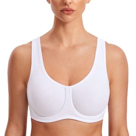 SYROKAN Women's Max Control Solid High Impact Plus Size Underwire Sports Bra for Large Breasts White 38G