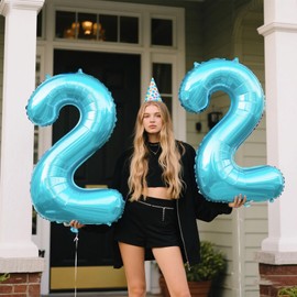 40 Inch Light Blue Number 22 Digital Balloon,Jumbo Mylar Foil Helium Balloon for 22 Balloons for Birthday Party,Wedding Anniversary Party Decorations