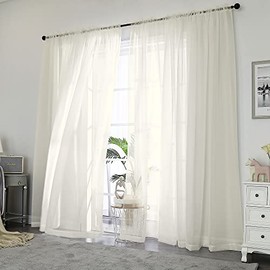 OWENIE - Cortinas transparentes de 84 pulgadas de largo, 2 paneles de corte transparente marfil para recámara/sala de estar, cortinas de gasa con bolsillo para barra, 2 piezas, cada una de 42 pulgadas