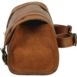 american blue Vintage Genuine Goat Leather Motorcycle Bag 2 Strap Buckle Closure Brown Tool Bag Quick Release Reinforced Handlebar Fork Leather Bike Bag (Pattern 4)