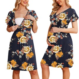 Ekouaer Maternity Dress for Sleep Delivery Gown Nursing Breastfeeding Pajamas Hospital Bag Must Have (Floral S)
