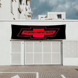 Flag Motorsport Camaro Racing Car Banner (2x8ft,Heavy Duty, Durable 150D Polyester) Brass Grommets For Outdoor Room Man Cave