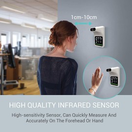 PerfectPrime TM118, Wall Mounted Forehead/Hand Body Mode Accurate Digital Fever Temperature Non-Contact Infrared IR Thermometer 99.5°F / 37.5°C Alarm