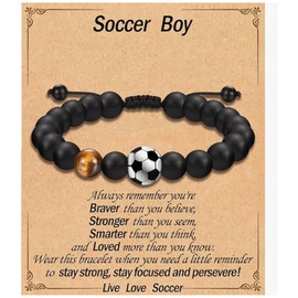 YUELUQU Football Basketball/Baseball/Rugby Bracelet Gifts for Boys, Beads Bracelet Present Birthday Graduation Christmas (football)