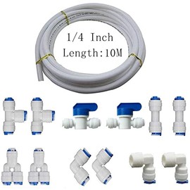 MATTOX 1/4" Quick Connect Push in to Connect Water Purifiers Tube Fittings for RO Water Reverse Osmosis System+10 Meters?32 feet? tubing Hose Pipe (White tubing 10 Meters)