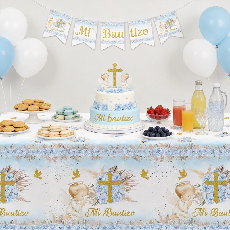 Suhelkit Mi Bautizo Boy Baptism Decorations Party Tablecloth, 3 Pack
